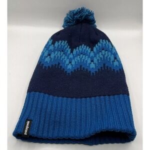 Patagonia Beanie Ski Hat Winter with Puff Ball - Double Layered Thick Blue